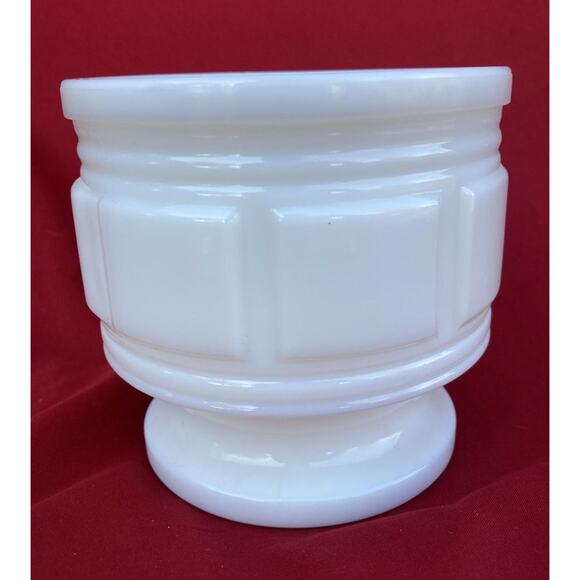 Vintage Randall Milk Glass Jardinere Block Pattern VASE Planter 4 3/8" x 4 5/8" - Picture 7 of 13